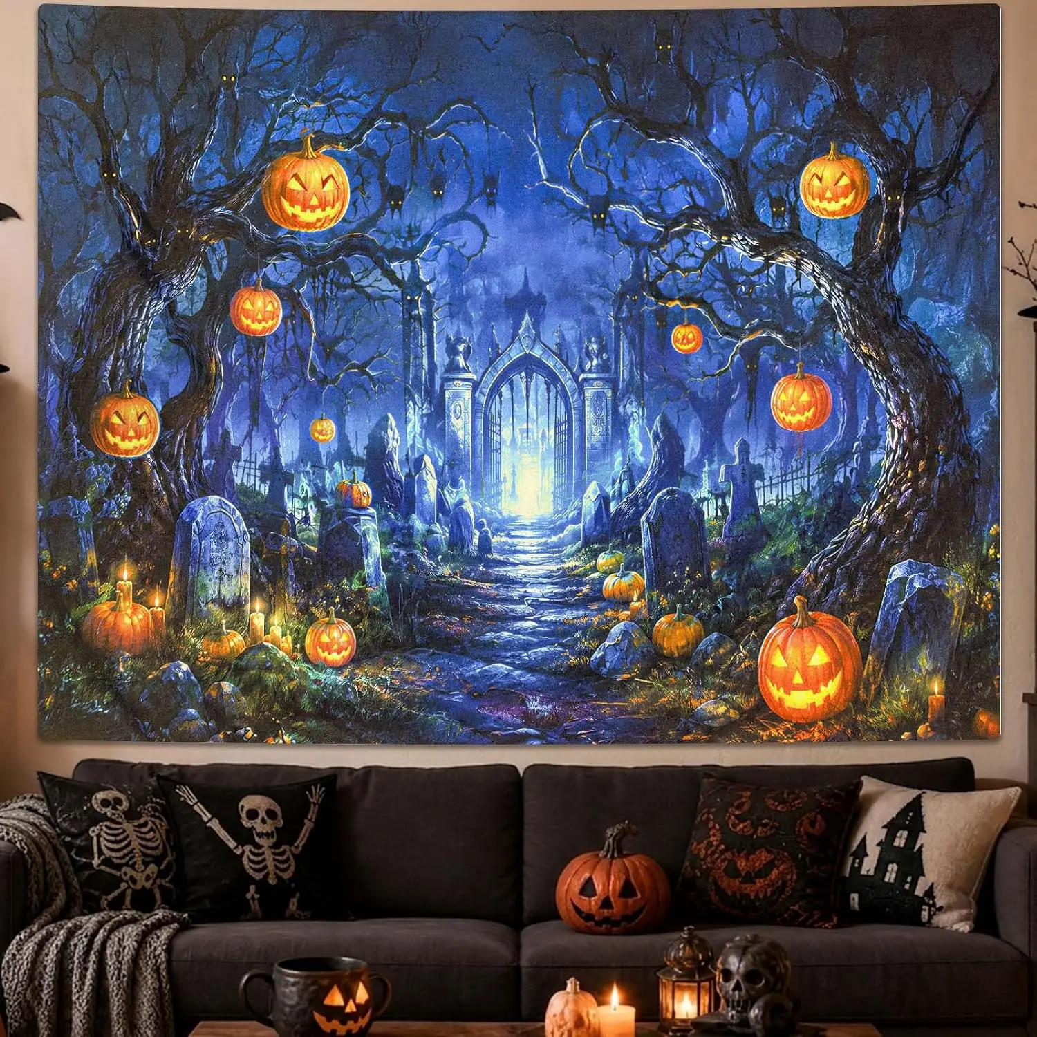 Wall Tapestry for Bedroom Aesthetic Tapestry Halloween Spooky Forest Party Backdrop Decor