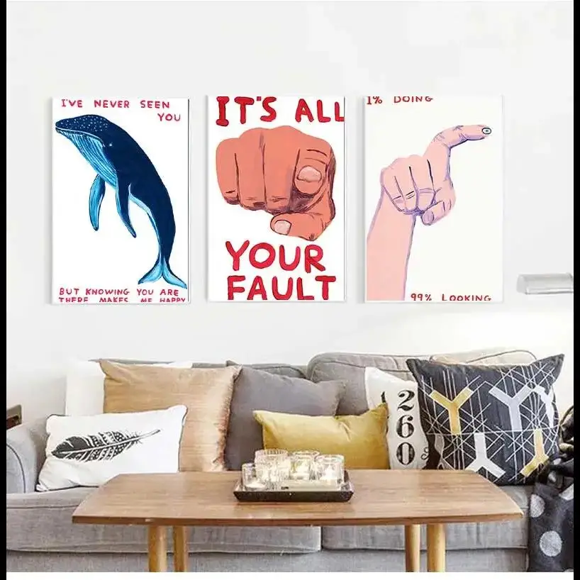 David Shrigley Its Your Fault Abstract Animal Art Poster  Funny Quirky Canvas Painting for Kids Room  Unique Home Wall Decor Gif