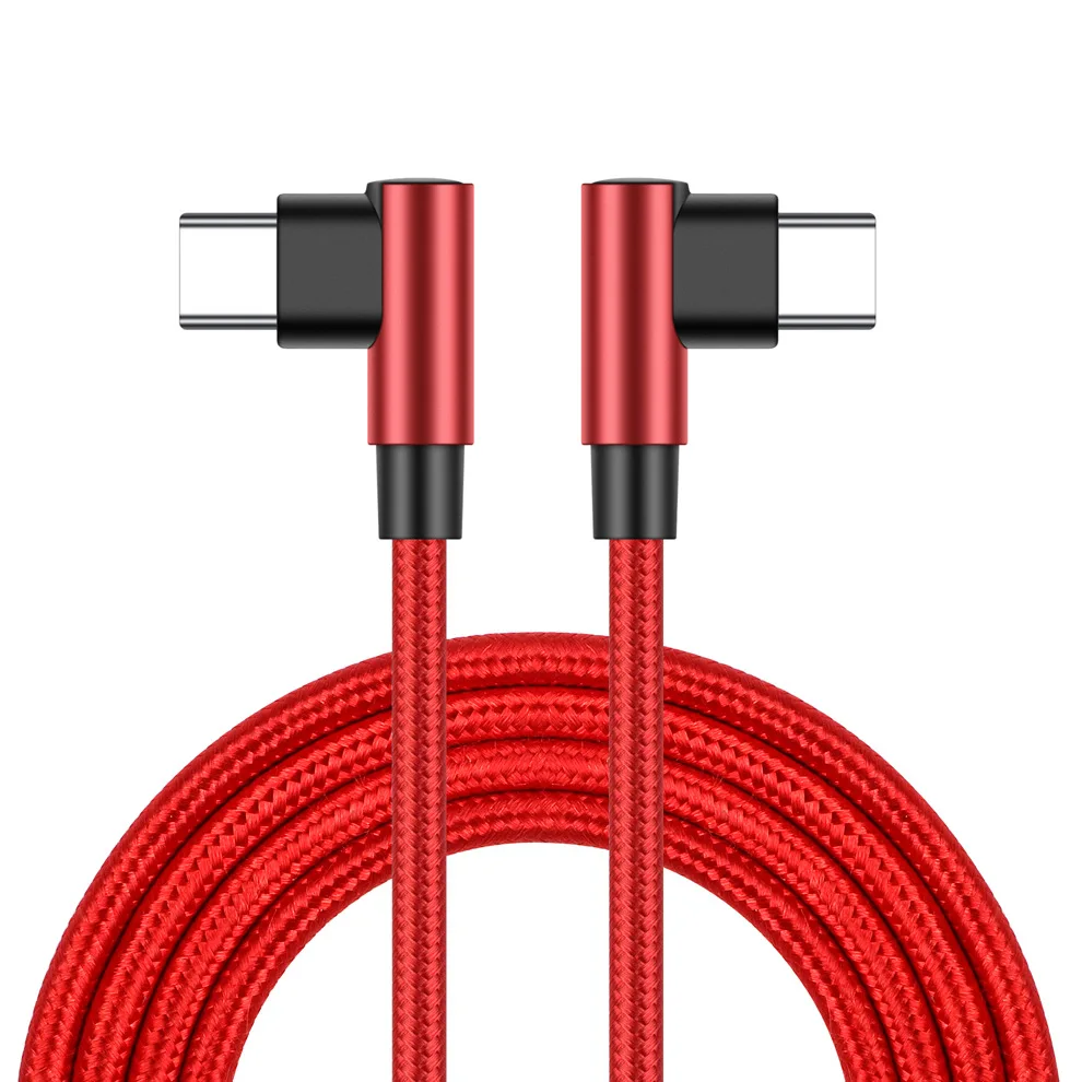 90 Degree Elbow Nylon Braided USB Type C to USB C Cable For Samsung iPhone Macbook 60W Fast Quick Charger Cord PD Type-c Cable