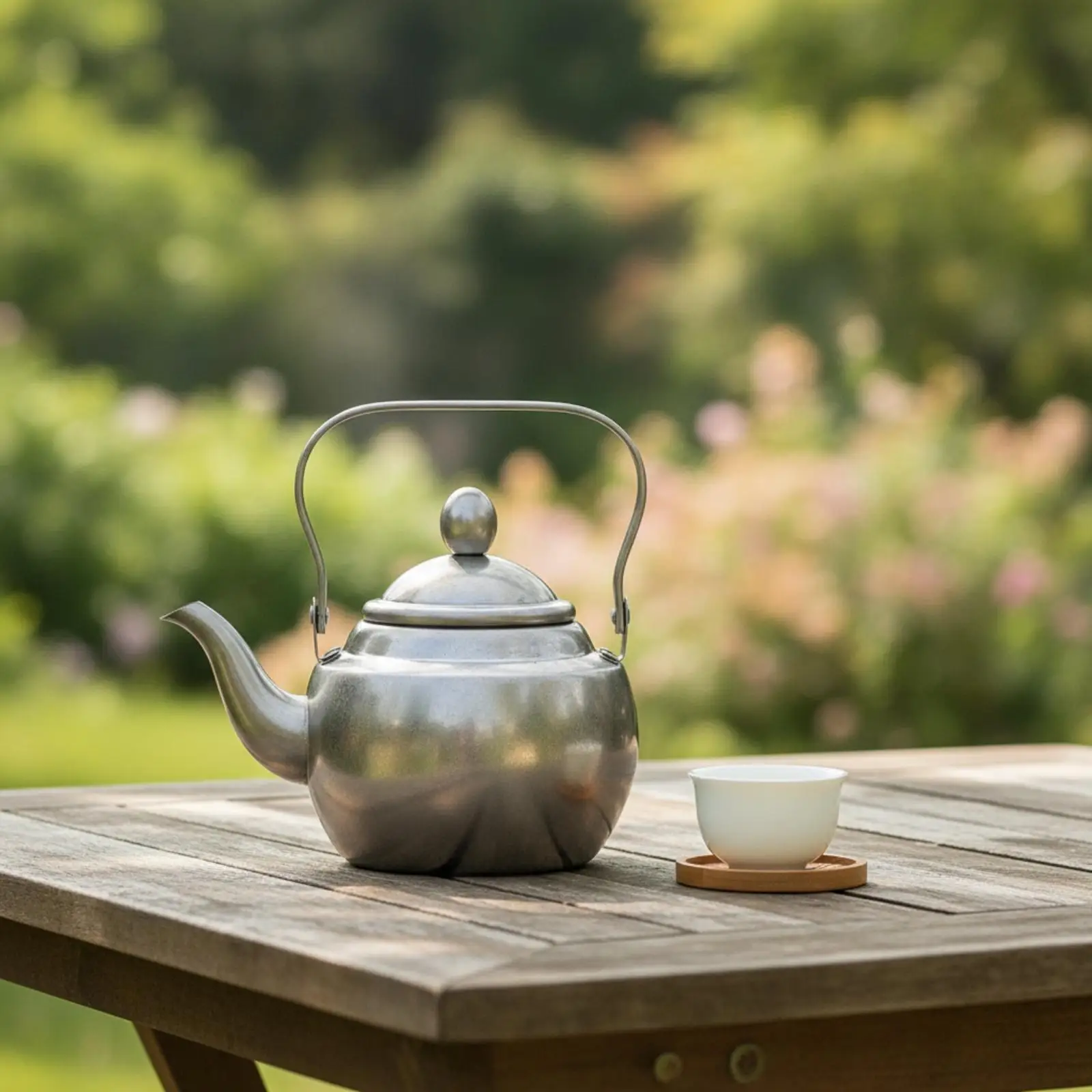 Vintage Stainless Steel Brewing Kettle for Tea Lovers Retro Stovetop Pot with Hinged Lid for Warm Water Serving and Steeping