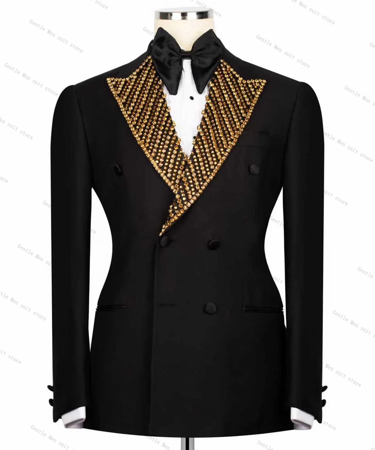 골든 비즈 남성 정장 세트 2피스 블레이저+바지 블랙 웨딩 턱시도 포멀 오피스 재킷 프롬 코트 맞춤 제작