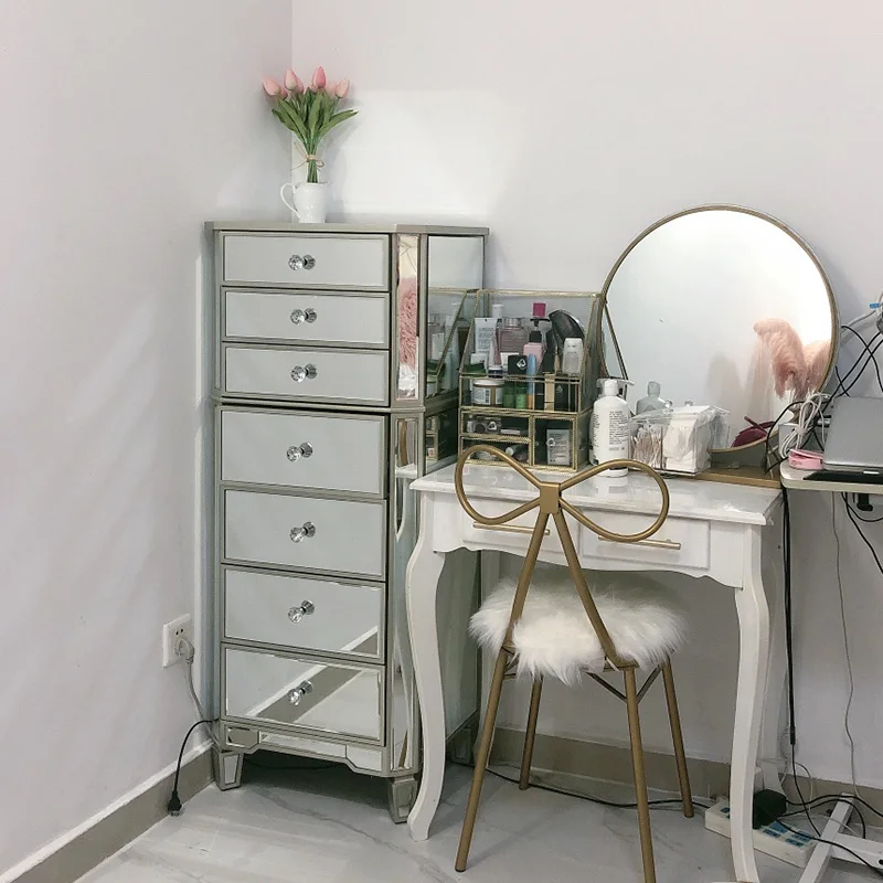 Nordic glass dressing table, light luxury bedroom storage cabinet, bay window, dressing table, dressing table, modern and minima