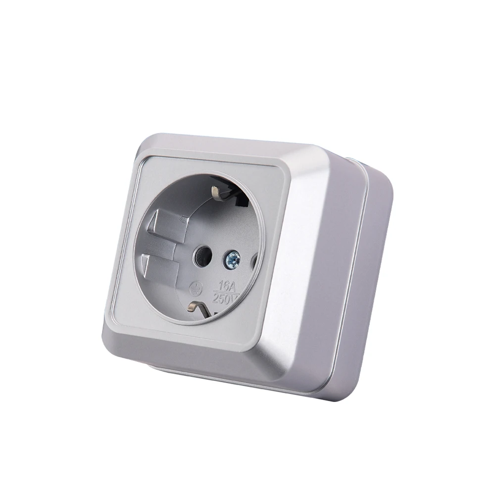 WESA Silvery Power Socket Exterior Electrical Outlets With Ground Outdoor Wall Surface Socket Plug Flame Retardant Paint Plastic