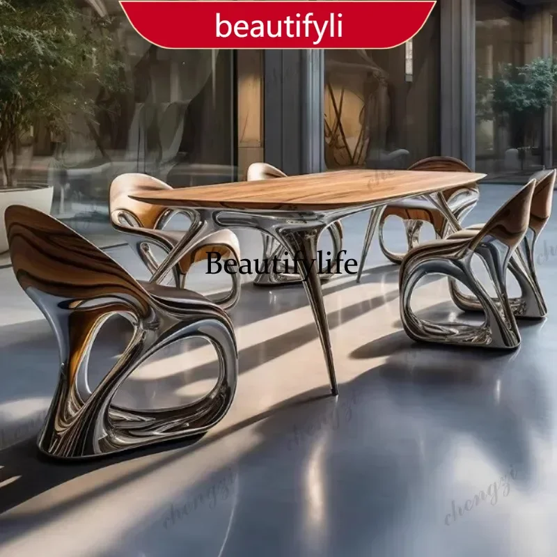 smt45 Modern light luxury fiberglass special-shaped curved office hotel high-end technology creative table
