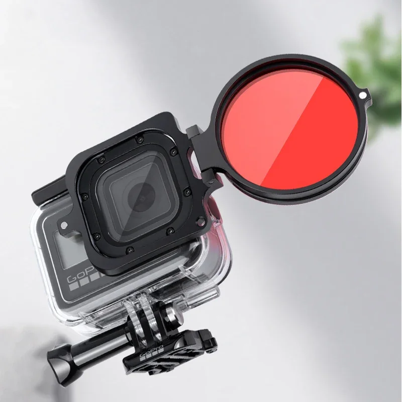 16x HD Macro Lens + Red Purple Diving Filter 58mm Adapter Ring Lens Cap for GoPro Hero 10 9 8 Waterproof Housing Case Black