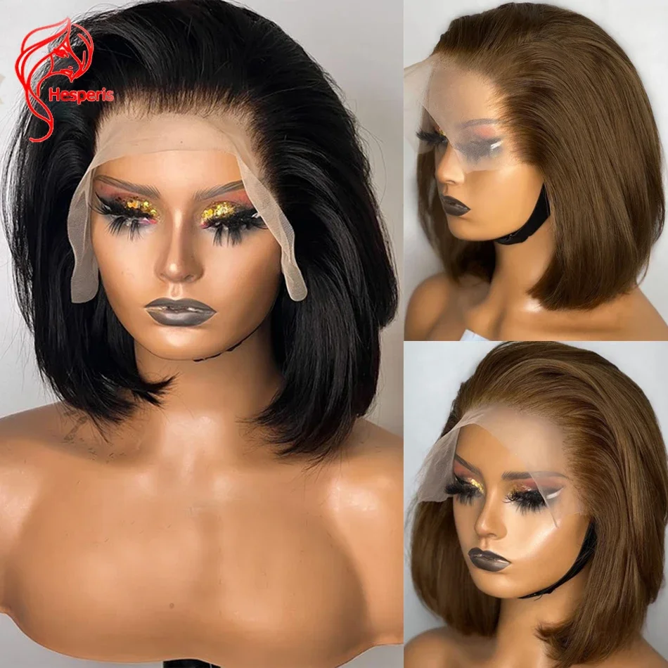 

Hesperis 13x6 Lace Front Wigs Human Hair Pre Plucked For Women #6 Brown180% Short Bob Cut Lace Wig Natural Color Brazilian Remy