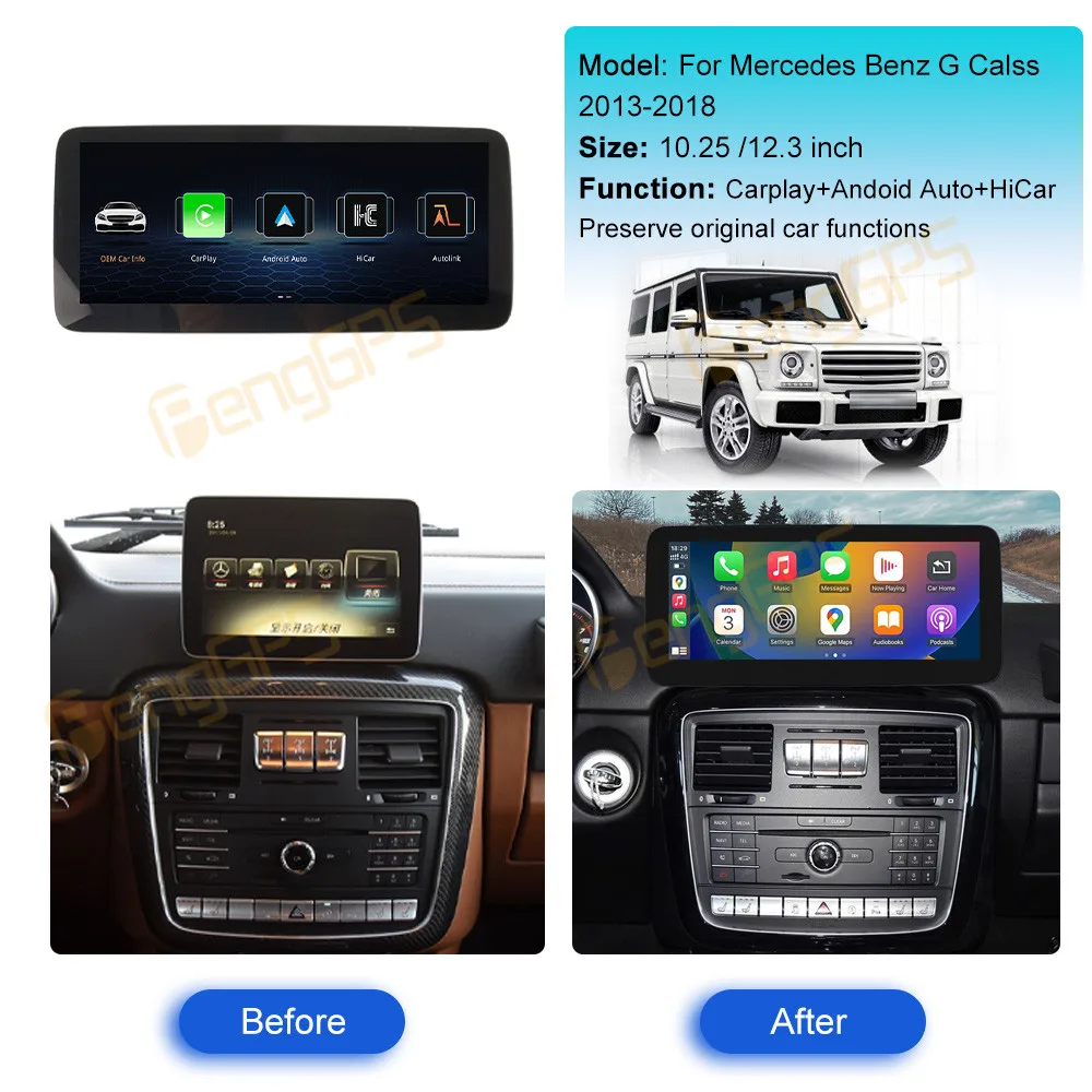 Wireless Carplay Android Auto Linux System For Mercedes Benz G Class GT 2016 - 2020 Car Radio HiCar FM DSP WIFi GPS Rear Camera