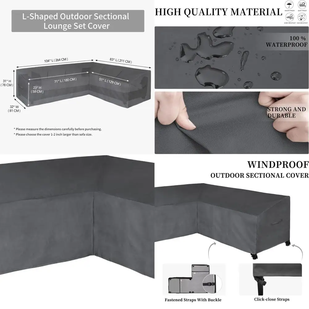 

Водонепроницаемый L-образный чехол для уличного дивана, прочный секционный чехол 104x83, с вентиляционным отверстием, правый, темно-серый