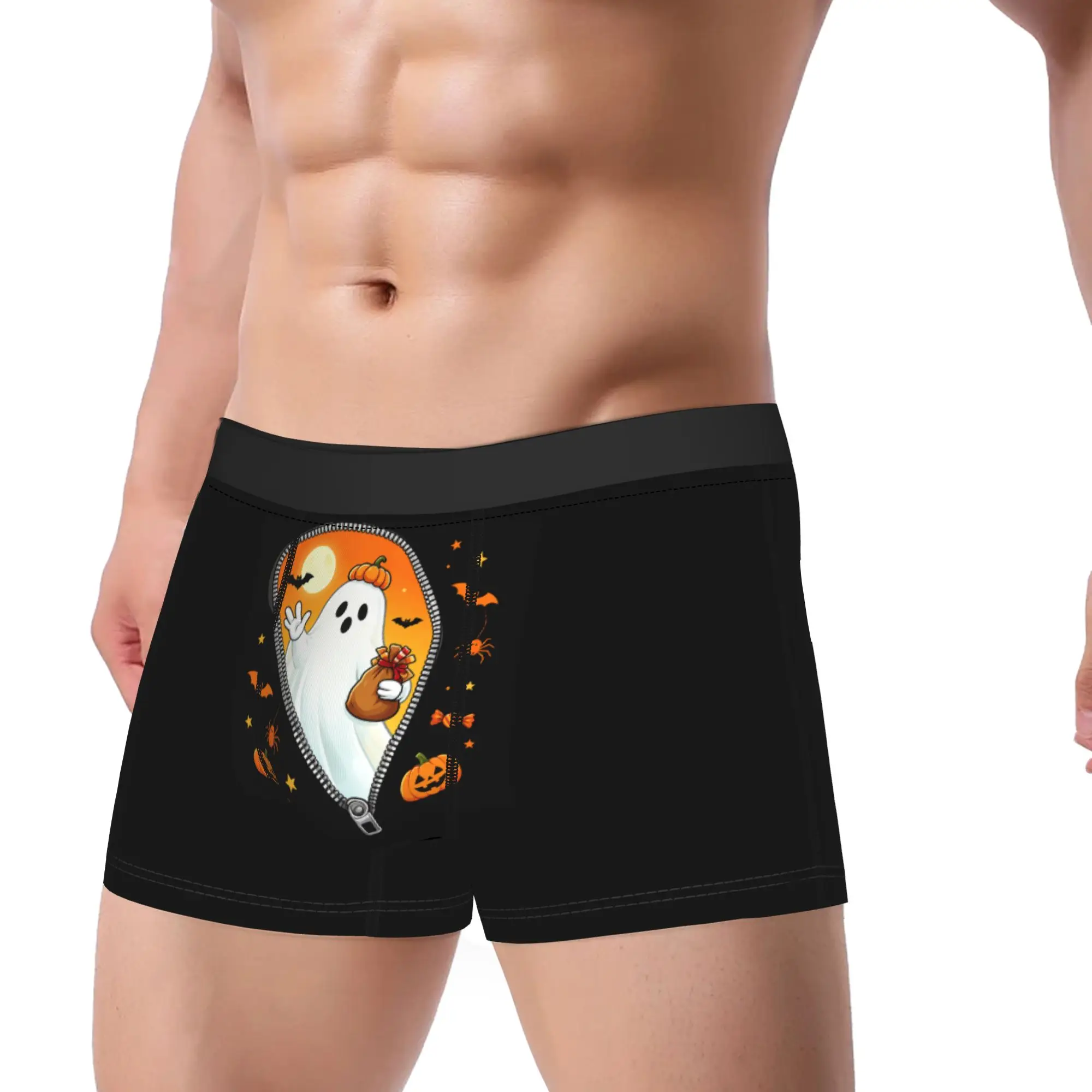 Halloween Ghost Trick Or Treat Spooky Cute Ghost Pumpkin Costume Party Man Boxers Shorts Cozy Underwear  Underpants