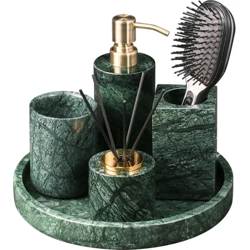 Factory Direct Luxury Amenities Sets Green Accessories Scene wild Natural stone Five-piece Bathroom Set