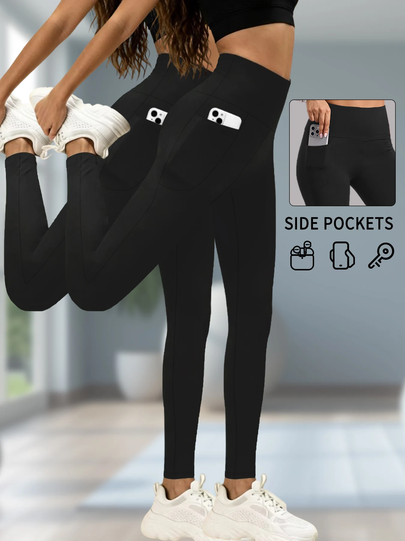 

Комплект из двух женских супермягких леггинсов с карманами, высокой талией для контроля живота для тренировок по йоге и повседневной комфортной одежды для отдыха