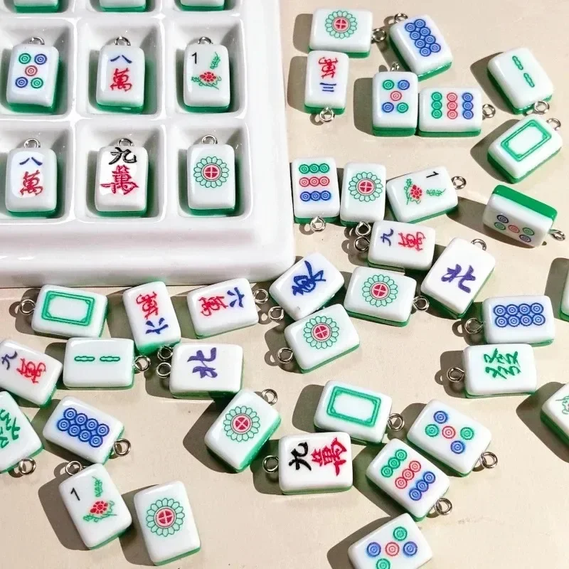 10Pcs Classic East Asian Game Mini Mahjong Resin Charms Mixed Random Style Bulk Charms for Handcraft DIY Jewelry Findings