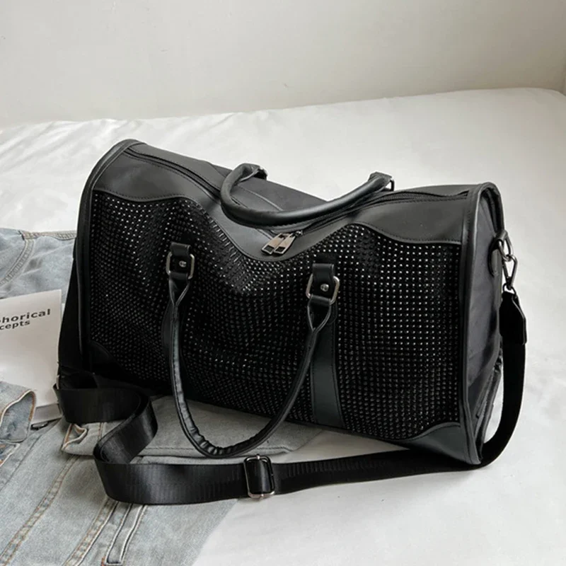 Borsa da viaggio di grande capacità Borsa da donna casual in stile coreano Borsa da fitness sportiva con diamanti con paillettes Borsa da viaggio a