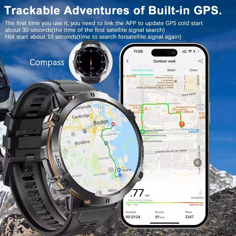 2025 New Military GPS Smart Watch 1.73-inch HD Screen 1000mAh Battery 10ATM Waterproof NFC Bluetooth Call Sports Smartwatch Men