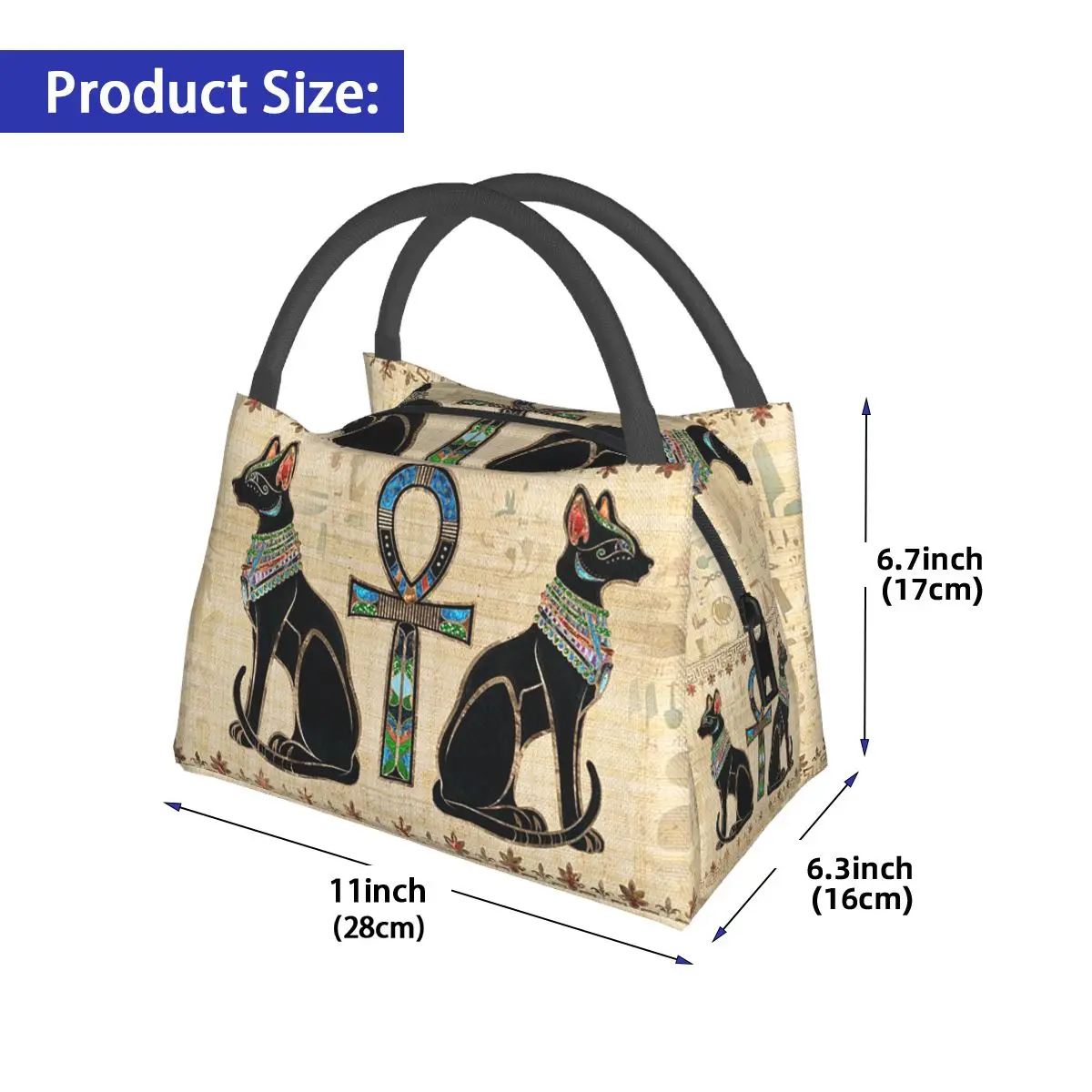 Egyptian Cats And Ankh Cross Insulated Lunch Bag for School Storage Food Boxes Portable Container Cooler Thermal Lunch Box Tote