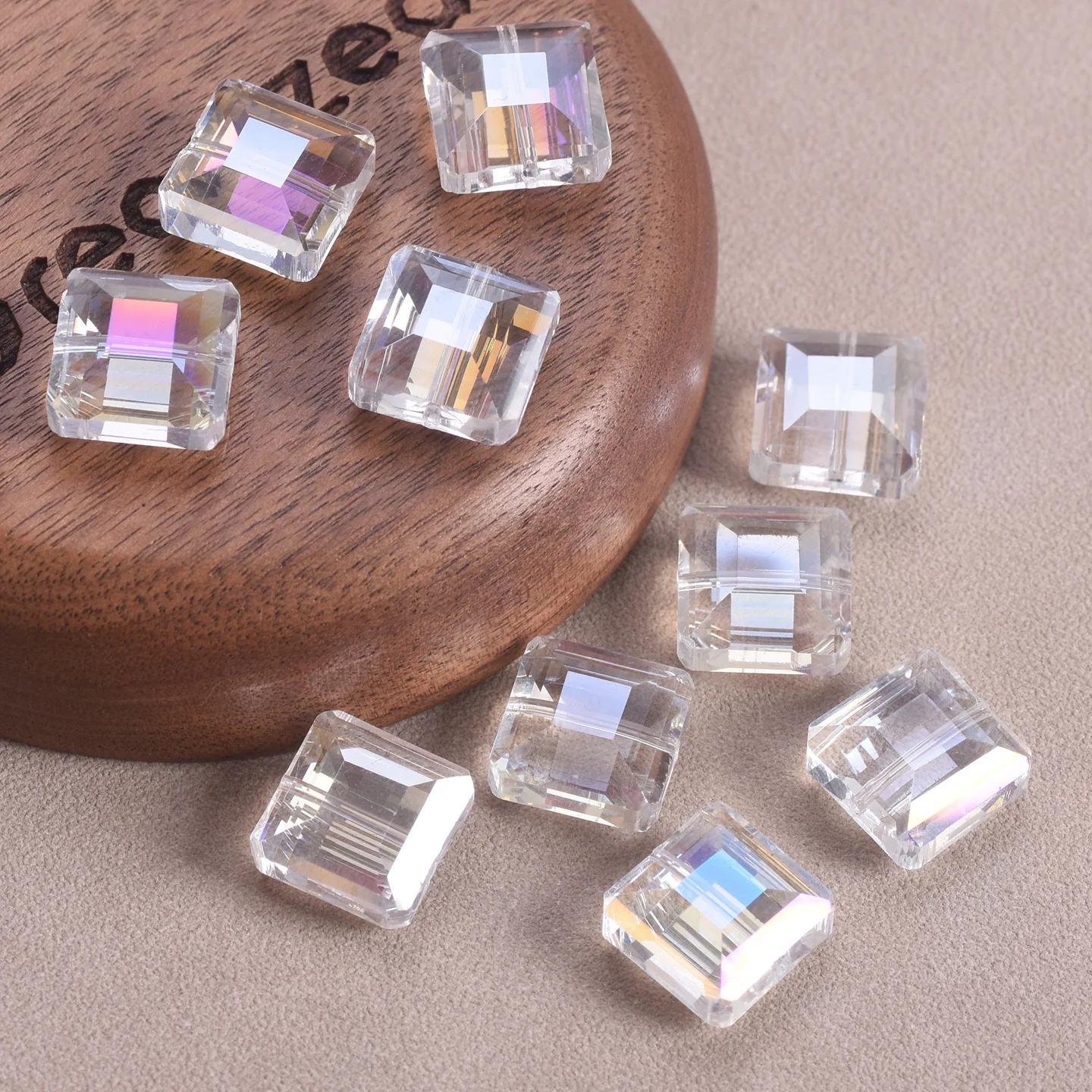 10pcs 13mm Square Faceted Cut Crystal Glass Loose Crafts Beads lot for DIY Jewelry Making
