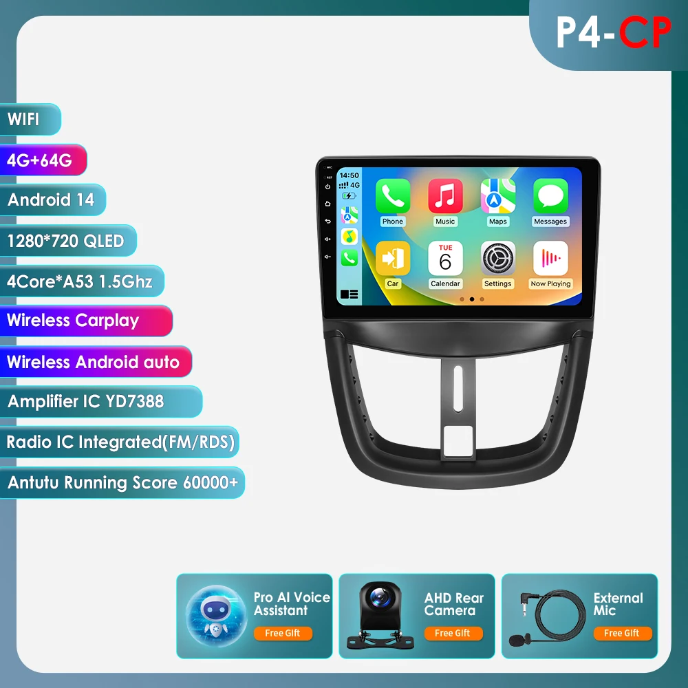 OSSURET 6115 Android Autoradio Speler voor Peugeot 207 207CC SW 2006-2015 draadloze Carplay Auto 2DIN 8 core Auto Multimedia 360 cam