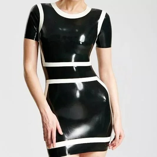

100%Latex Kleid Rubber Club Gummi Dresses Cosplay Sexy Party black&white