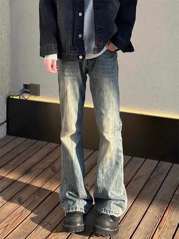 

Мужские джинсы Cleanfit Blue Bamboo Texture в американском стиле, с эффектом потертости, прямые, слегка расклешенные, молодежная мода