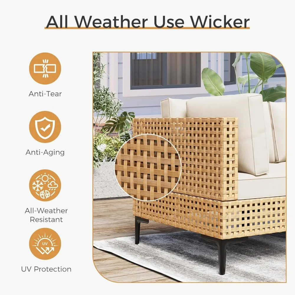 Large 7-Piece Outdoor Wicker Patio Furniture Set with Coffee Table, Boho Style Conversation Section