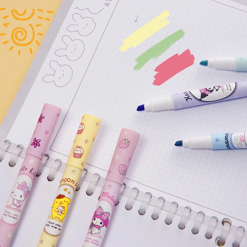 Cute Sanrio Highlighter 6 Boxed High-value Color Pen Multi-functional Kulomi Girl Heart Highlighter