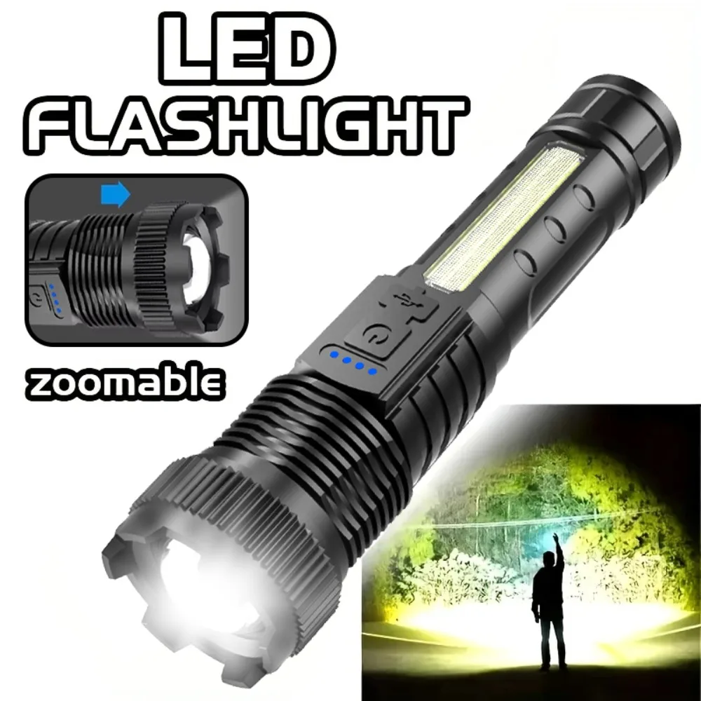 Superhelle LED-Taschenlampe, wiederaufladbare USB-Taschenlampe mit integriertem Akku, wasserdicht, für den Außenbereich, Notfall, Angeln, leistungsstarke Laterne