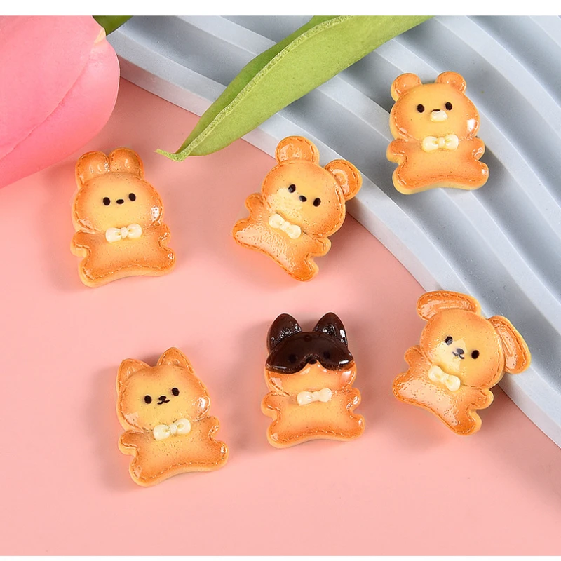 5pcs Cartoon Bear Biscuits Cabochons Flatbacks Simulation Fake Food DIY Scrapbook Crafts Accessories and Materials