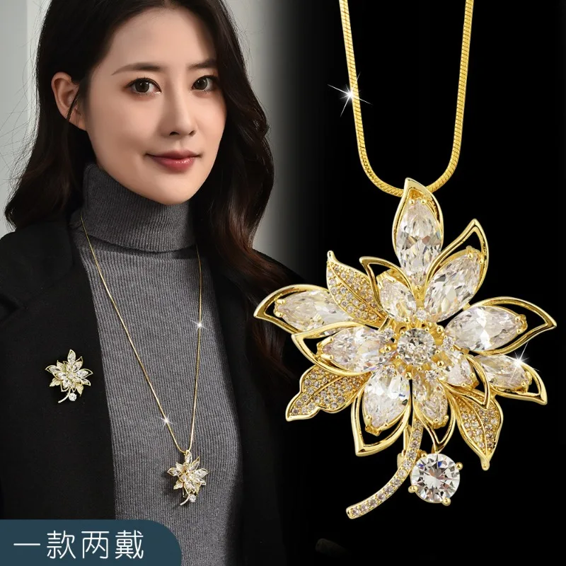 سلسلة سترة على شكل زهرة كريستال للخريف والشتاء، صدرية نسائية، زوجان، مجموعة من الزهور، قلادة طويلة