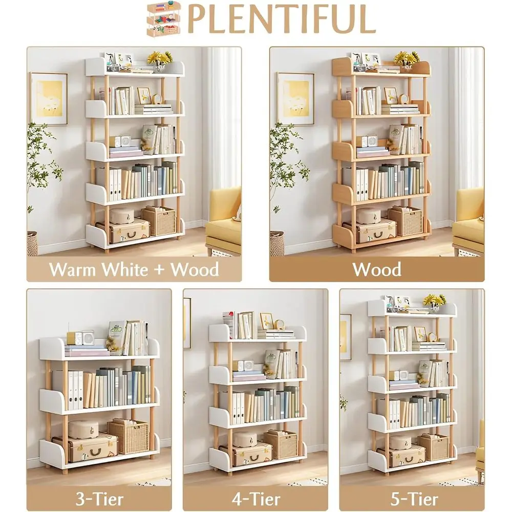 Modern 4-Tier Open Bookshelf - Wooden Display Storage Cabinet with Solid Frame, Warm White for Home/Office Use