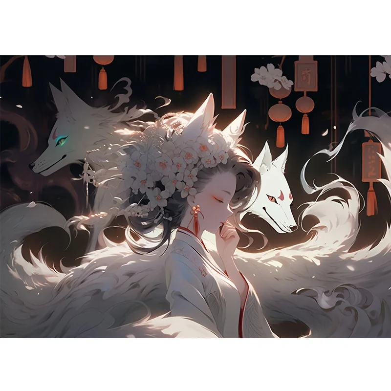 Mini formato puzzle 1000 pezzi volpe a nove code fata creatura mitica arte regalo incantante per mitologia buff decorazione della parete di casa 38x26 cm