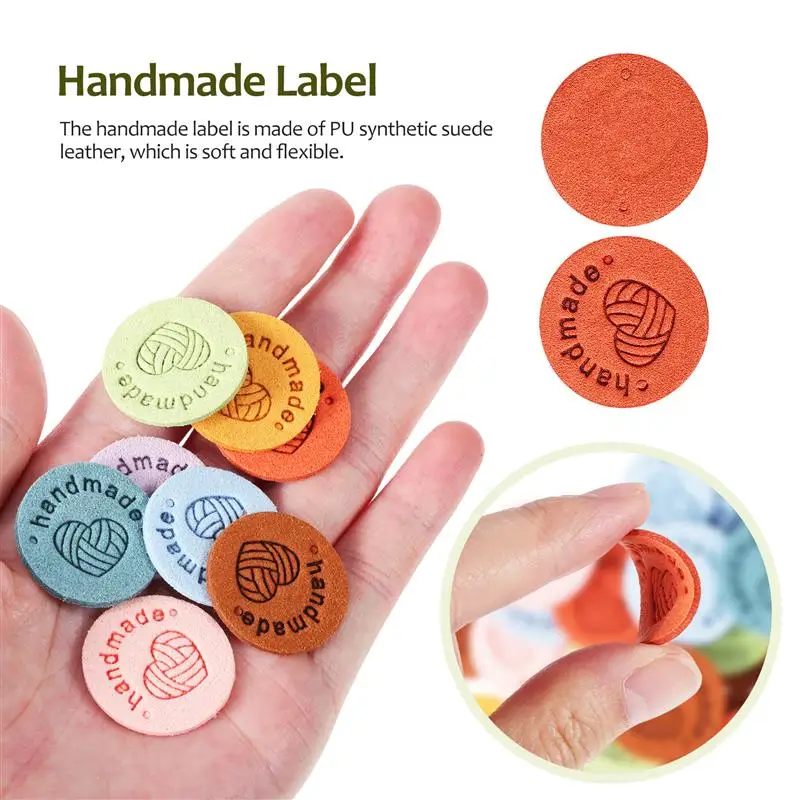 40 Pcs Handmade Labels Fabric Sewing Craft Tags Sewing Knitting Diy Decor Signs Embossed Handmade Suede Colored Label