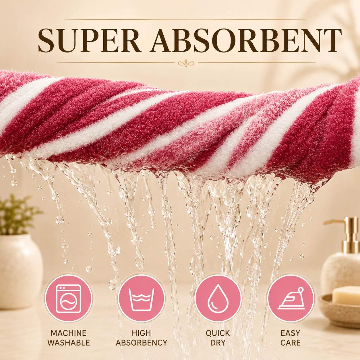 8-Piece Ultra Absorbent Towel Set, Lint-Free & Super Soft Two-Tone Striped Bath Towel Collection, Premium Microfiber Bathroom Towel Set Includes 2 Bath Towels, 2 Face Towels & 4 Hand Towels, Suitable for Bathroom, Spa & Hotel Use