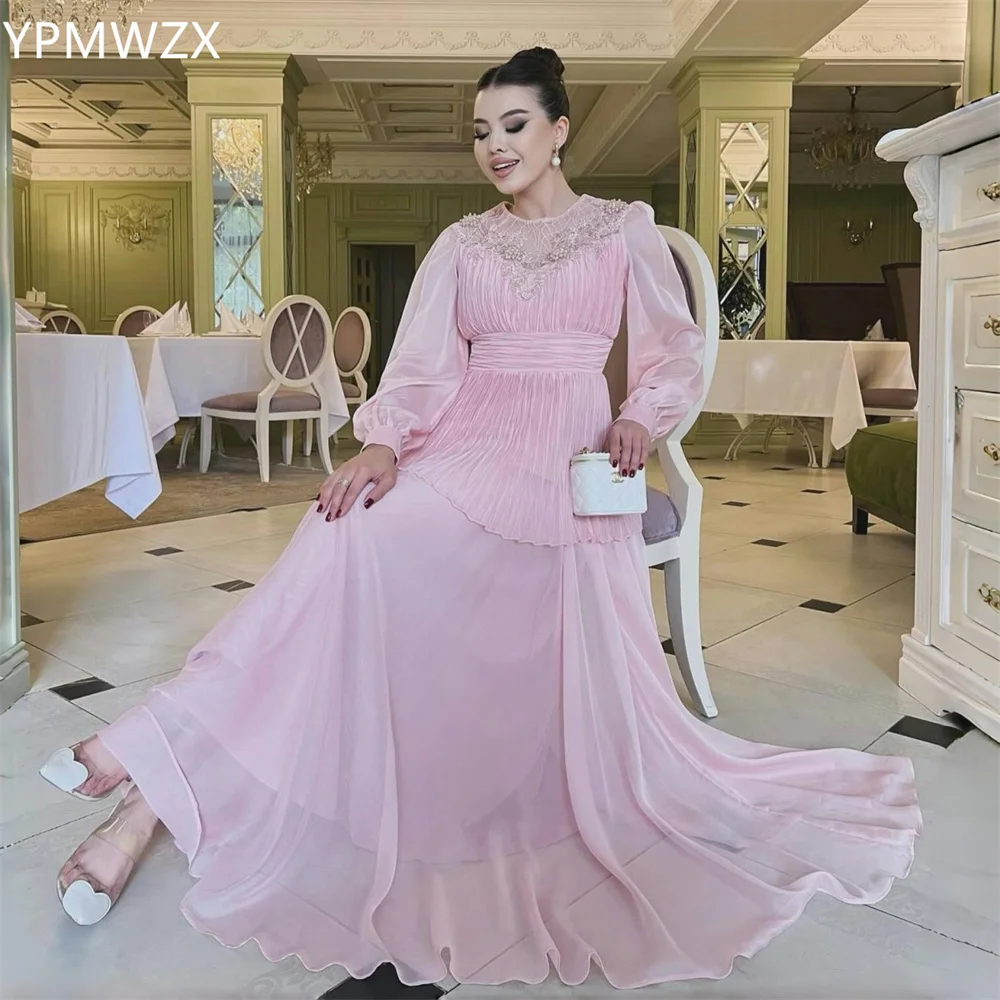 

Customized Prom Gown Evening Formal Dress YPMWZX Scoop Neckline A-line Floor Length Skirts Layered Draped Bead Bespoke Occasion