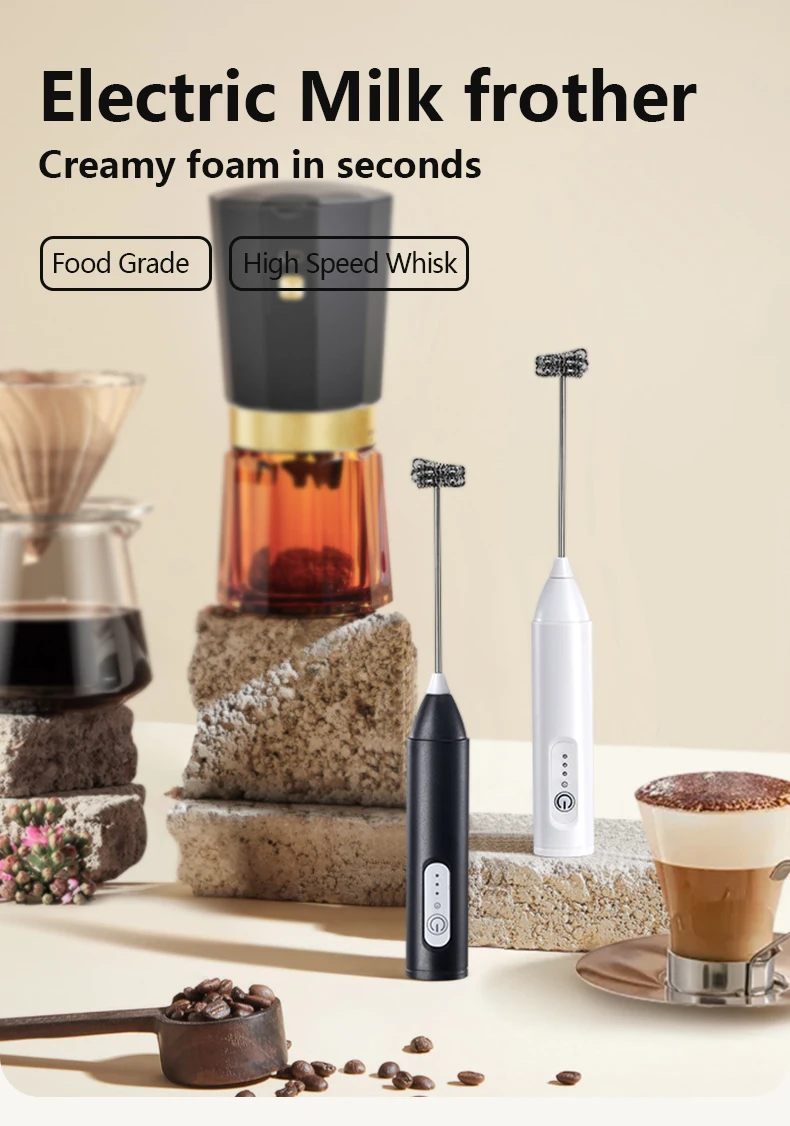 MINI Kaffeeaufschäumer USB wiederaufladbar 3 Geschwindigkeiten Schaumbereiter Kaffee Milch Mixer elektrischer Griff Mixer Schneebesen heiße Kochutensilien – Detail 31