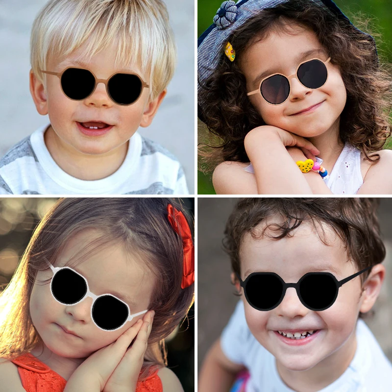 2023 New Children Vintage Solid Colors Square Circle Sunglasses UV400 Girls Boys Fashion Protection Sunglasses Kids Sun Glasses