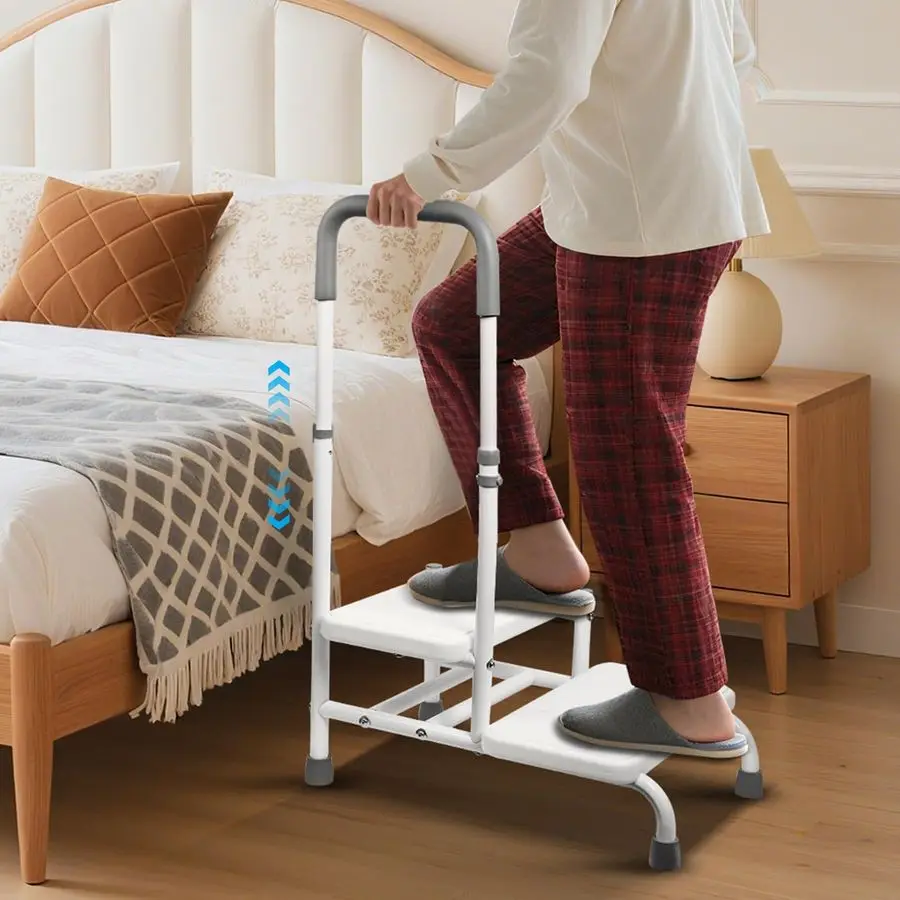 

2Step Stool with Handle NonSlip Bathroom amp Bedside Stool for Elderly, 5Level Rail, 300lb Capacity, Safe Assist Stool for Senio