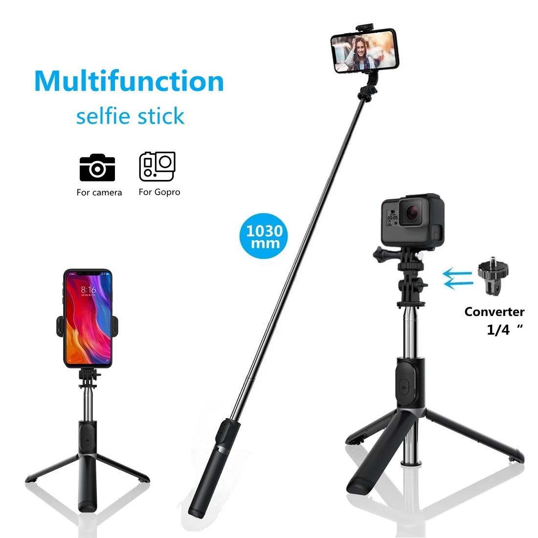 FANGTUOSI بلوتوث Selfie عصا ترايبود صغيرة 4 في 1 Selfie عصا-360 درجة دوران حامل للهواتف الذكية ل Gopro عمل الكاميرا