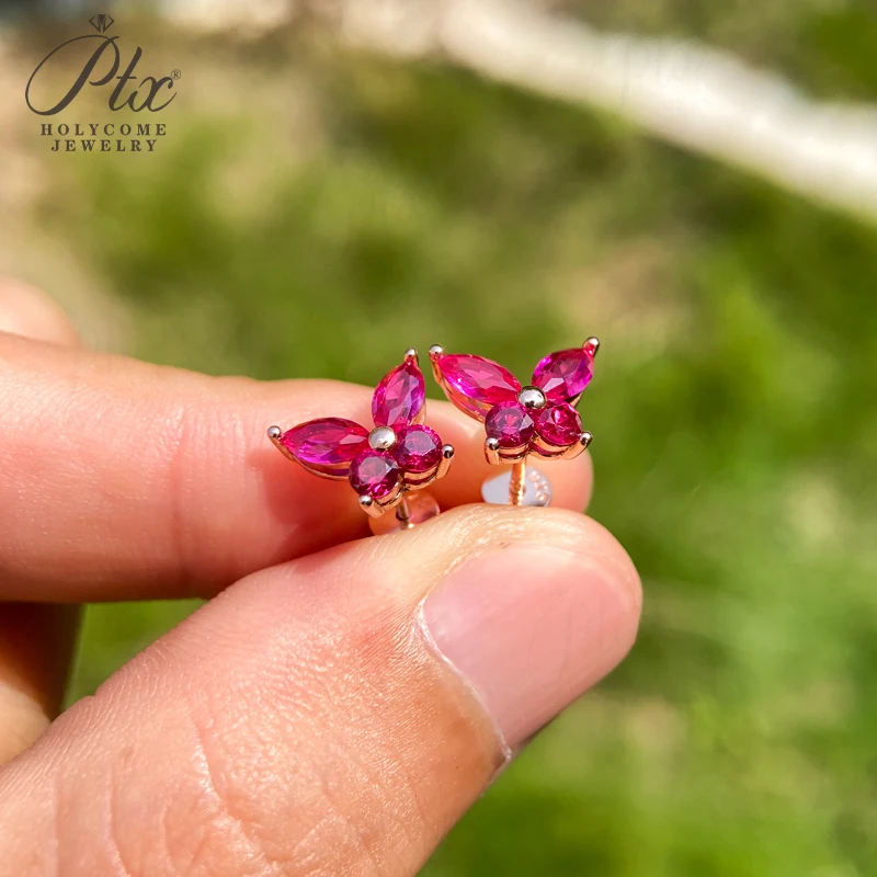 

Lab Grown Ruby Gemstone Butterfly Stud Screw Back Earrings 925 Sterling Silver 10K 14K 18K Gold Plated Women Fine New Jewelry