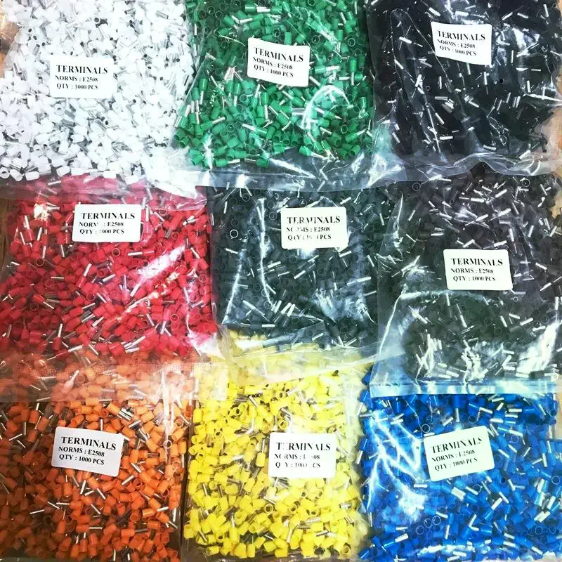 1000Pcs E0508 E7508 E1008 E1508 E2508 Ring Sleeve Tubular Crimp Terminals Electrical Wire Cable Ferrules Connectors Crimp