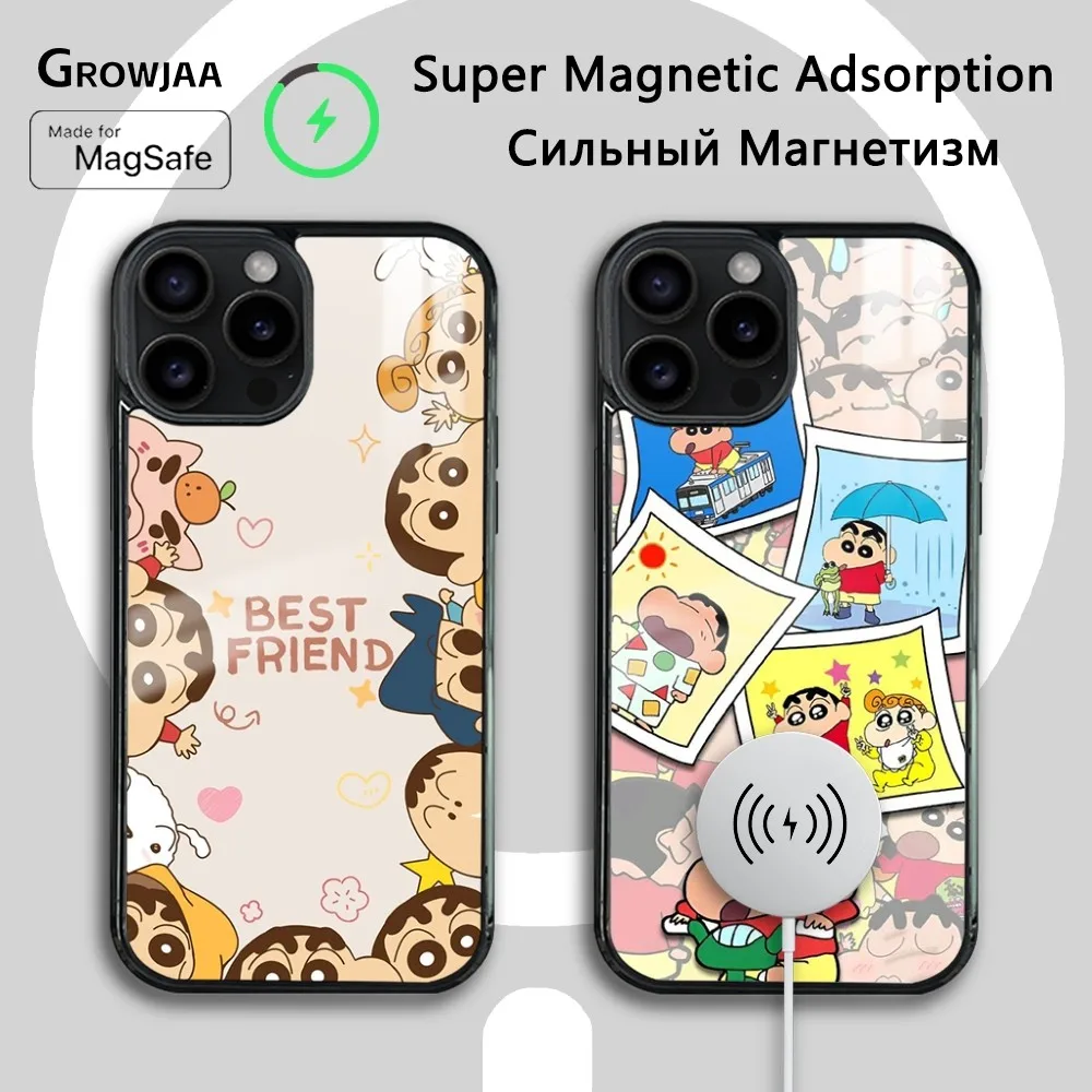 Crayon S-Shin-chan Magsafe Phone Case For iPhone 15 14 13 12 11 Pro Max Plus Mini Mirror Wireless Magnetic Cover