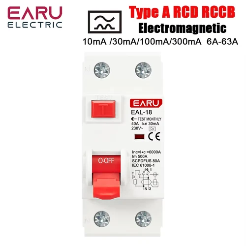 2P 32A 10/30/100/300mA tipo A RCCB RCD ELCB disyuntor de corriente Residual electromagnética interruptor diferencial interruptor de seguridad