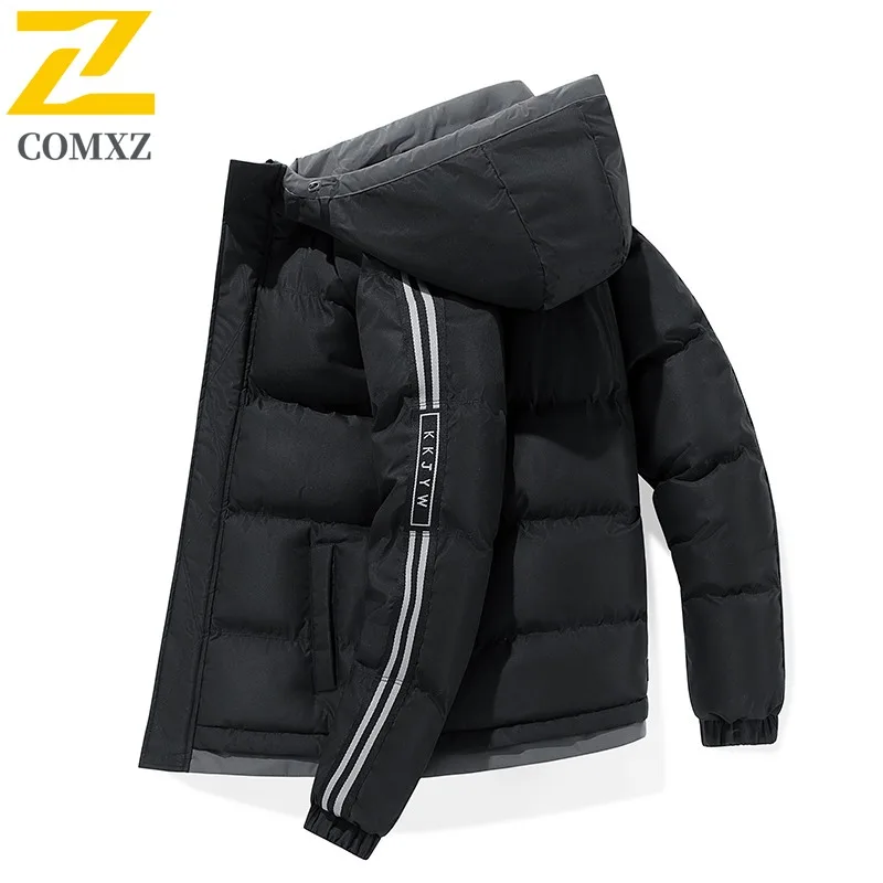 

COMXZ 2025 Men's Ripstop Cotton Jacket Winter Stand Collar Thick Warm Waterproof Hooded Lightweight Comfortable Coat