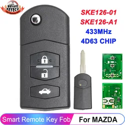 KEYECU 433MHz 4D63 Chip SKE126-01 SKE126-A1 For Mazda 2 3 5 6 MX5 RX8 CX7 2007 2008 2009 2010 3 Button Remote Flip Car Key Fob