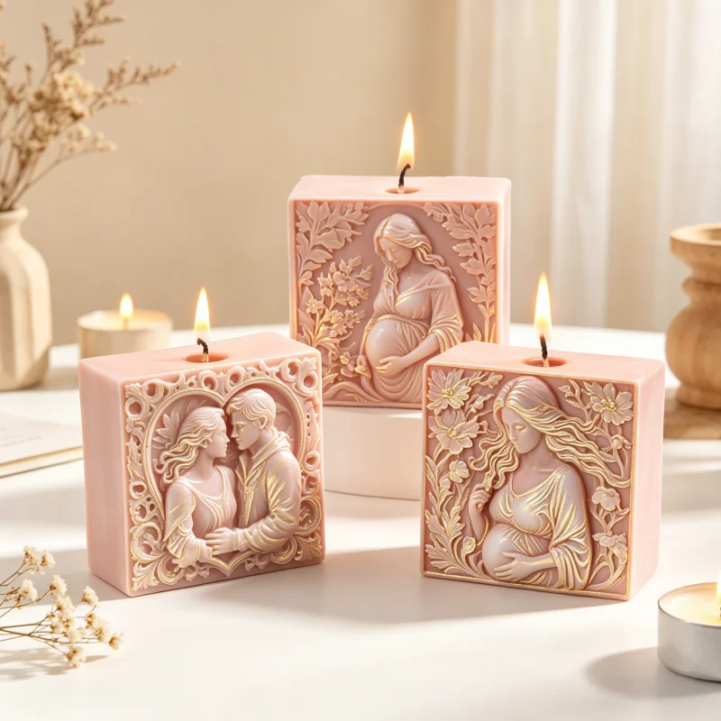 Couple Pregnancy Theme Soap Silicone Mold Romantic Carved Scented Candle Mold DIY for Mother Candle Making Wedding Baby Shower