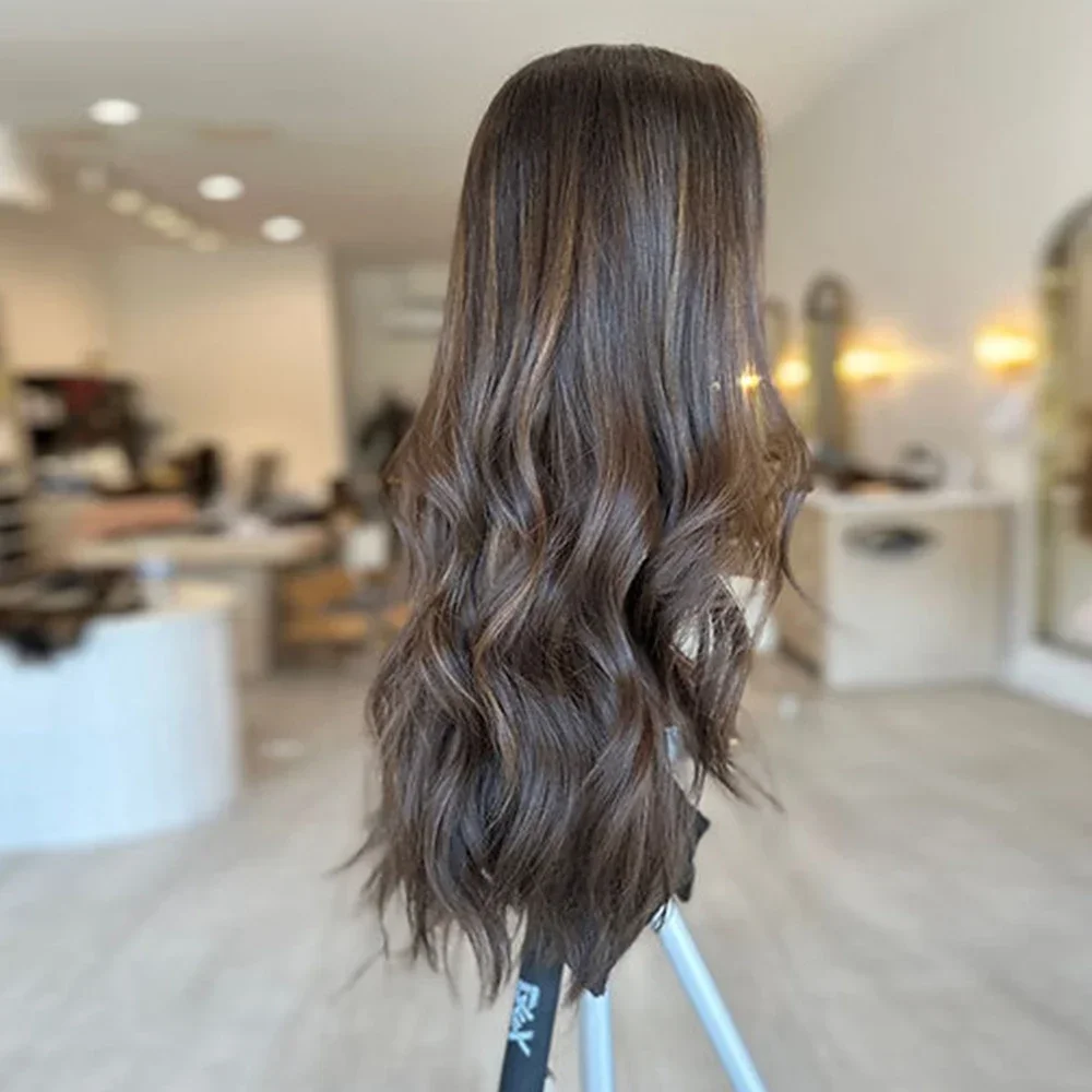 26 بوصة بني داكن الجسم موجة 5x5 قاعدة الحرير طويلة باروكة من شعر طبيعي يهودي مع شعر الطفل HD الدانتيل الشعر الأوروبي قبل قطعها يوميا #3