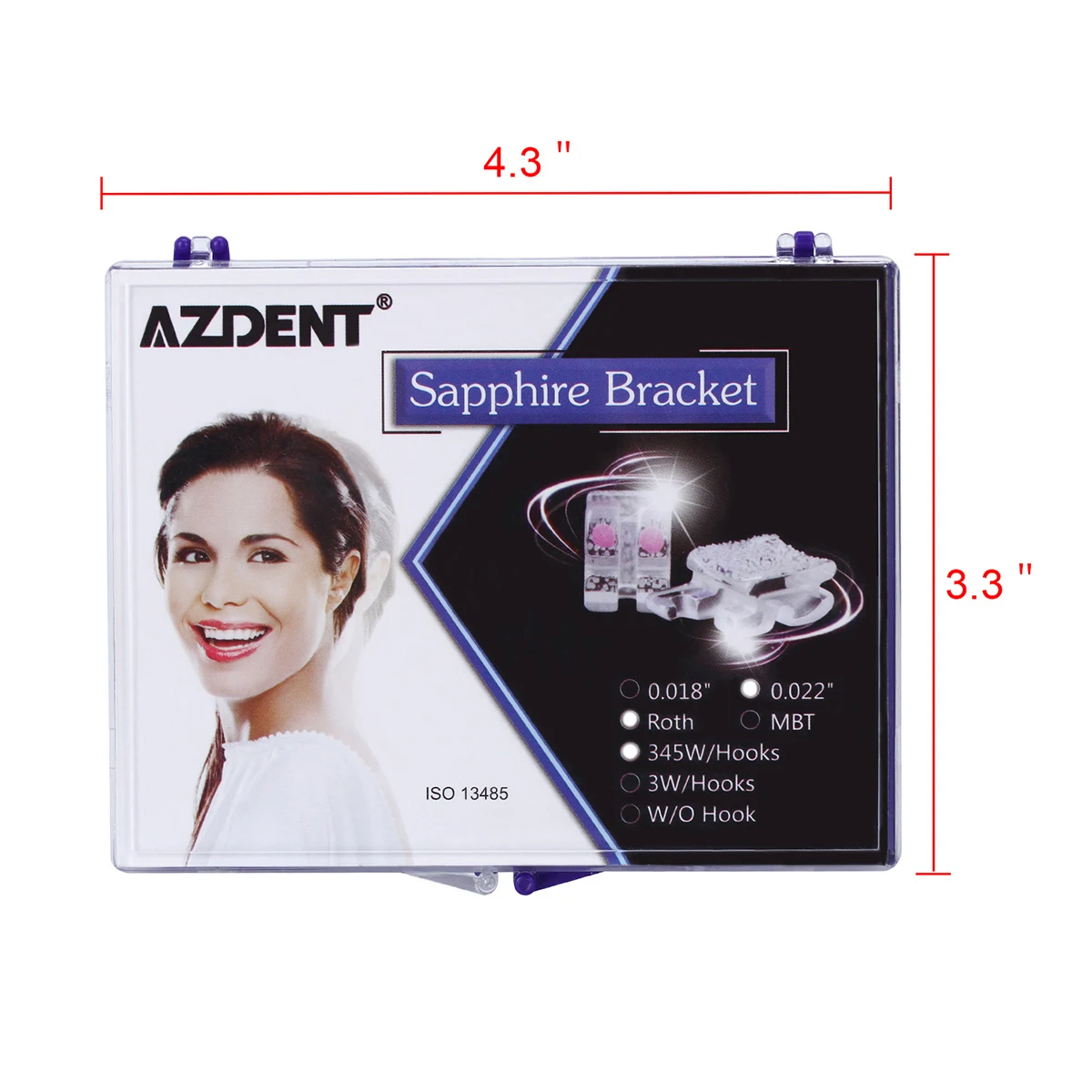 AZDENT Dental Orthodontic Monocrystalline Sapphire Bracket Mini Roth /MBT 0.022 Hooks 345 with Buccal Tube Transparent Braces