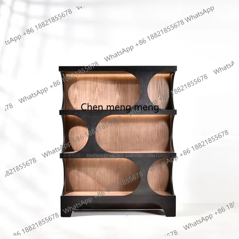 

Vintage Solid Wood Black Personalized Bookshelf for Home Study French Retro Floor Display Cabinet