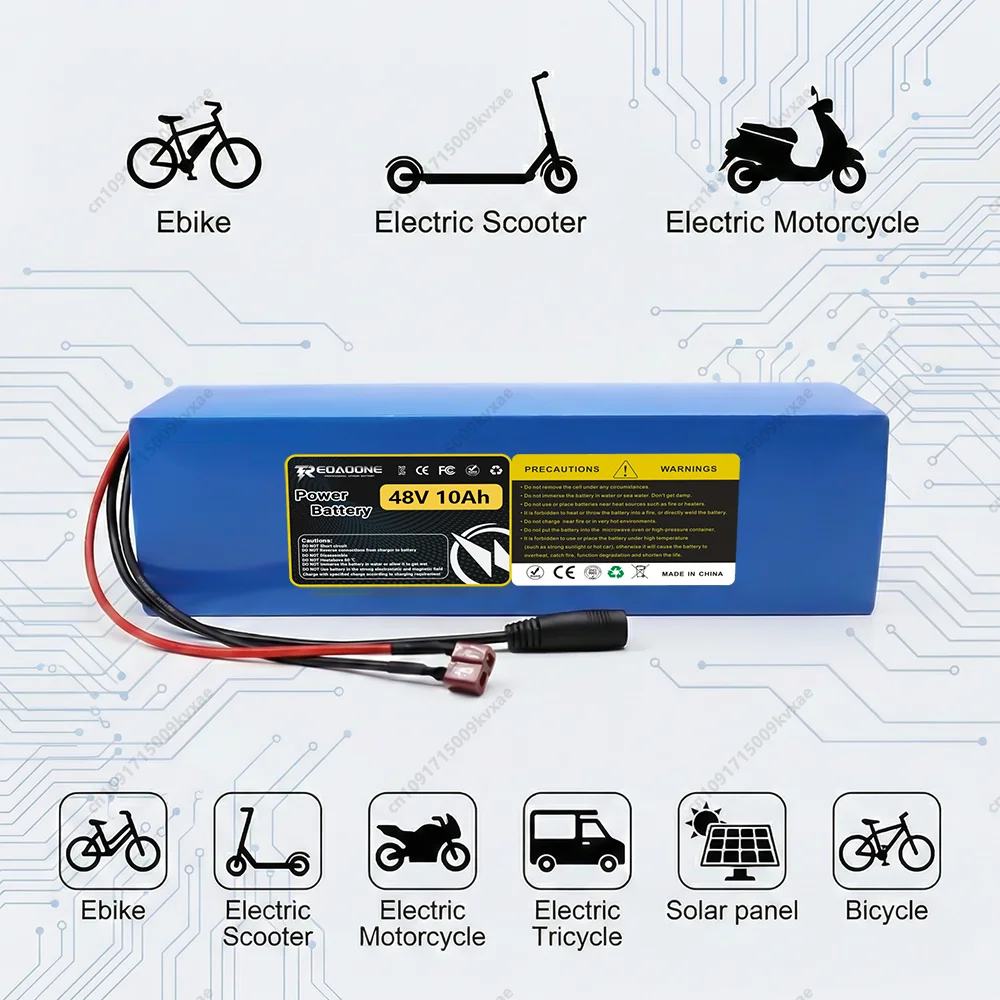 Reoaoone 48V 10Ah Lithium Battery Pack 13S4P High Capacity for Electric Bicycle Scooter Tricycle Universal Plug Play 700W BMS