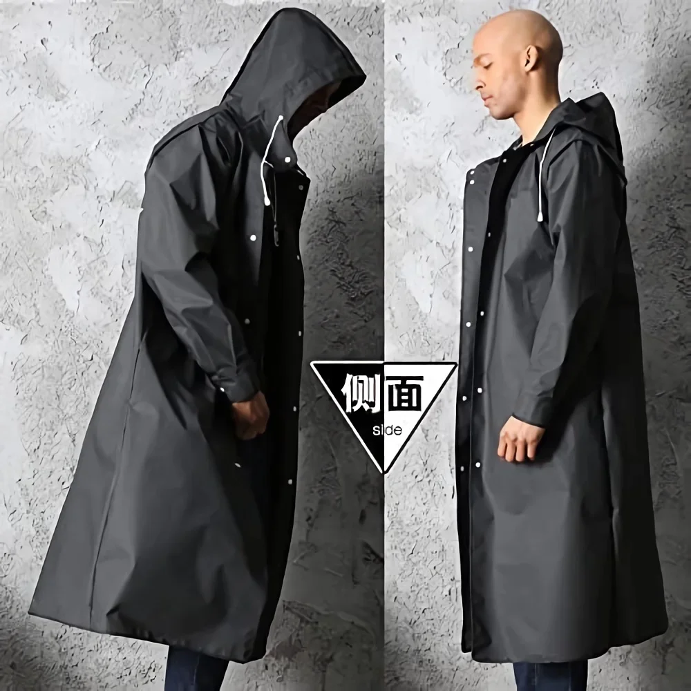 Long Rain Jacket Women Men Plus Size Waterproof Hooded Raincoat Unisex Portable EVA Black Rain Poncho with Hoods Outdoor