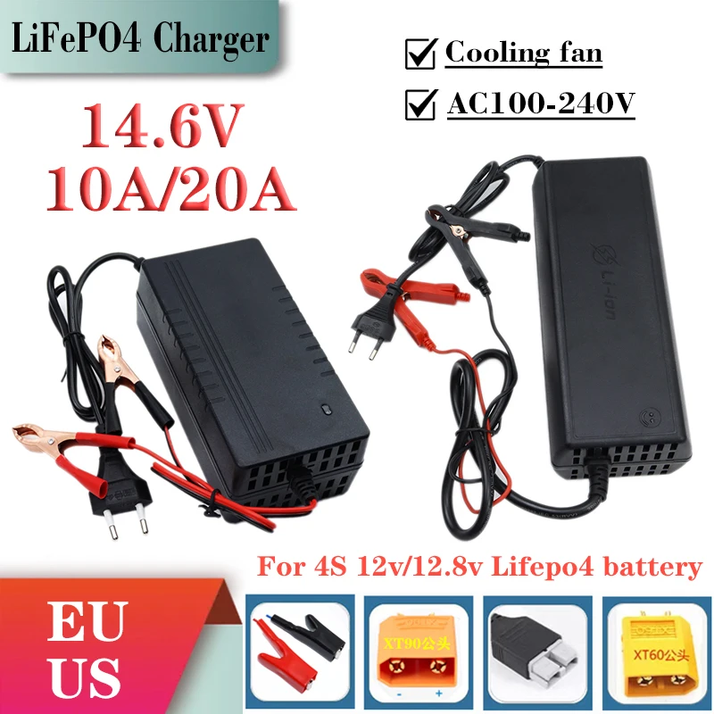 4S 14.6V 10A 20A Lifepo4 Lithium iron phosphate Battery Charger For 12.8V 12V power supply Fast Charger with Fan XT90 Anderson